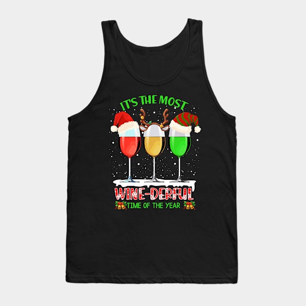 Wine Glass Wearing Santa Hat Reindeer Horn Christmas Gift For Wine Lover Tank Top by mittievance